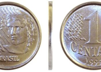 Moeda rara de 1 centavo do Plano Real ano 1994 em perfeito estado de conservação.