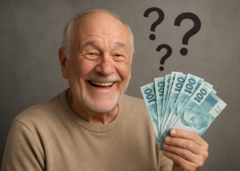 Idoso com dinheiro e dúvidas financeiras