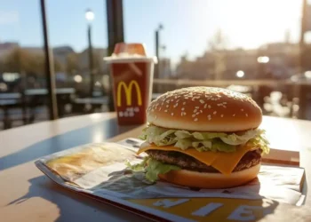 Deliciosa refeição do McDonald's com hambúrguer e refrigerante