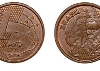 Moeda rara de 1 centavo do ano de 2003 em destaque