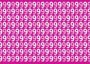 Teste de QI visual com vários números 9 e um número 6 escondido no meio.