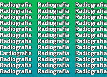 Teste visual com a palavra radiografia repetida e destaque de cardiografia em fundo verde degradê.