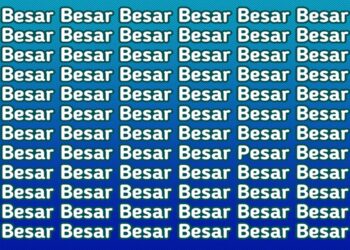 Teste visual com várias palavras "Besar" repetidas em fundo azul degradê, destaque para palavra diferente.