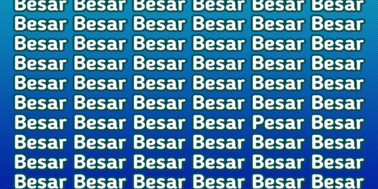 Teste visual com várias palavras "Besar" repetidas em fundo azul degradê, destaque para palavra diferente.