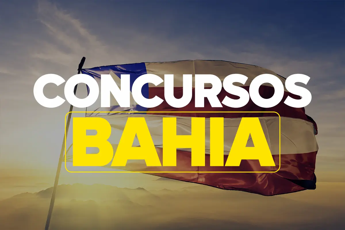 Concurso Público Prefeitura Bahia Imagem promocional do concurso público da Prefeitura Municipal da Bahia com bandeira ao fundo e o texto 'Concursos Bahia'.