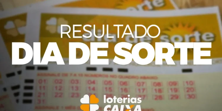 Bilhetes da loteria Dia de Sorte com destaque para os resultados e marca da Caixa