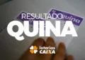 Bilhete da Quina sendo conferido com destaque para o resultado das Loterias Caixa