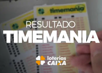 Bilhetes da Timemania com destaque para o resultado do concurso e logo das Loterias Caixa
