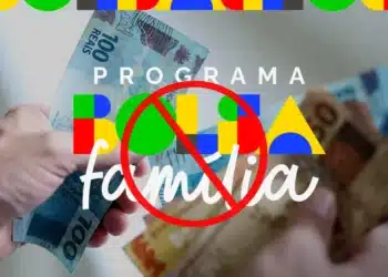 Aviso de bloqueio do Bolsa Família em setembro, com imagem de notas de dinheiro.