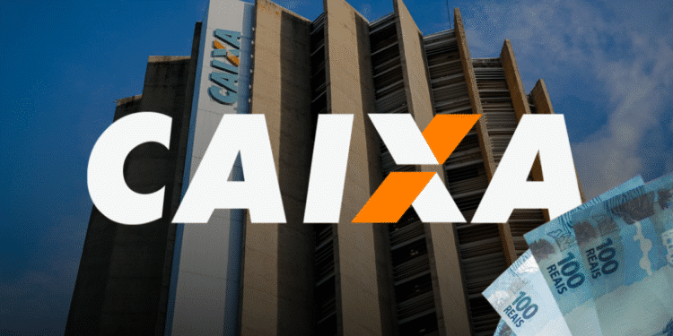 Edifício da CAIXA com notas de 100 reais, relacionado ao saque de R$ 6.220 para CPFs terminados em 0, 1, 2, 3, 4, 5, 6, 7, 8 e 9 nesta quinta-feira.