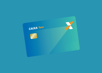 Cartão de crédito Caixa Tem com chip dourado em fundo azul