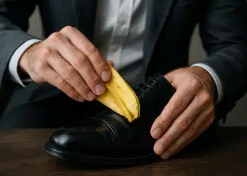 Sapatos brilhando novamente com o uso de casca de banana, processo simples e eficaz.