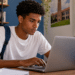 Estudante realiza inscrição on-line no Prouni 2026 pelo notebook.