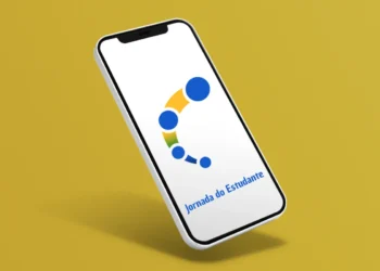 Logo do app Jornada do Estudante com ícones coloridos e texto 'Jornada do Estudante' em azul.