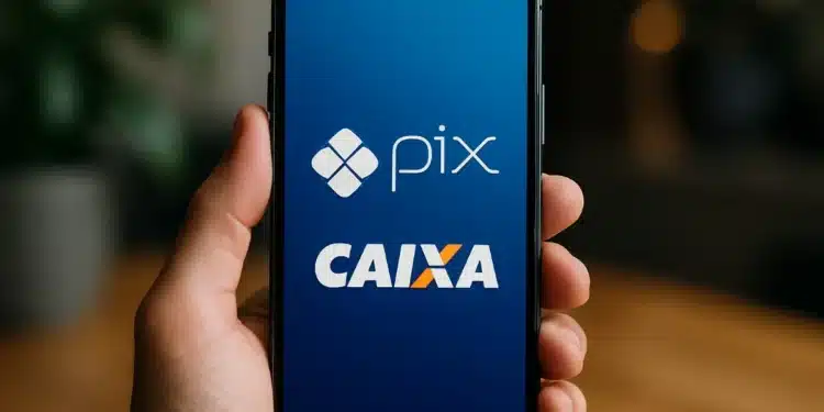 Aplicativo Pix da Caixa exibido em smartphone para solicitação de pagamento