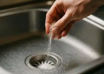 Pessoa jogando sal no ralo da pia