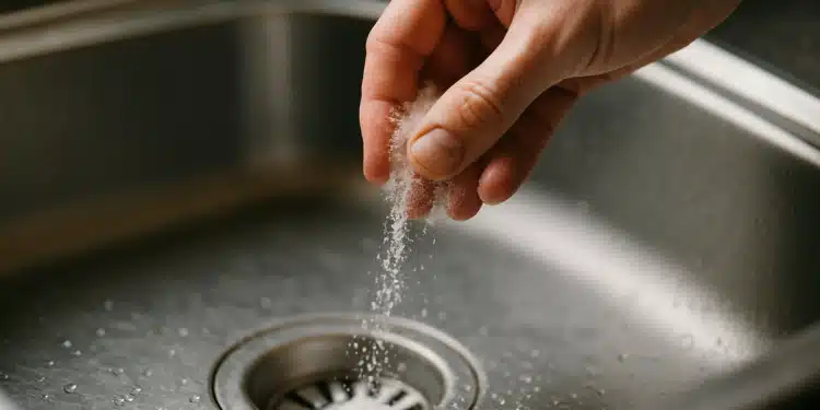 Pessoa jogando sal no ralo da pia