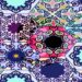 Teste visual com um padrão hexagonal repetido com desenhos abstratos e coloridos em tons de azul, rosa, verde e preto