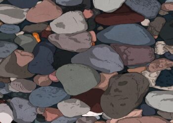 Teste visual com conjunto de pedras naturais de diferentes cores e tamanhos sobre fundo escuro
