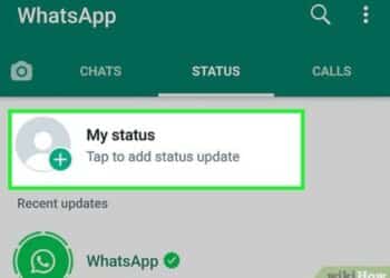 Tela de status do WhatsApp mostrando a opção de adicionar atualização de status