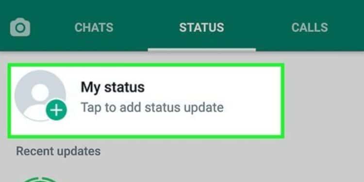 Tela de status do WhatsApp mostrando a opção de adicionar atualização de status
