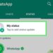 Tela de status do WhatsApp mostrando a opção de adicionar atualização de status
