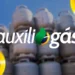 Imagem sobre o Auxílio Gás, com o logo e cilindros de gás ao fundo.