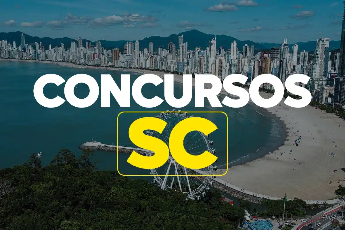Concursos SC: Estabilidade e Salários de até R$ 5.108,86 Mais Benefícios na Carreira Pública Vista aérea da orla de uma cidade em Santa Catarina com prédios e a roda gigante, ilustrando a estabilidade e a qualidade de vida oferecida pelos concursos públicos estaduais.