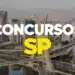 Vista aérea da Ponte Estaiada em São Paulo com texto concursos SP em destaque