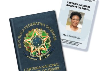 Carteira Nacional Docente do Brasil com símbolos da República Federativa do Brasil.