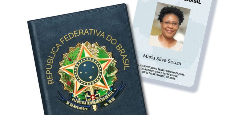 Carteira Nacional Docente do Brasil com símbolos da República Federativa do Brasil.