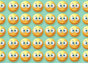 Diversos emojis amarelos com expressões engraçadas e divertidas em fundo verde água formando um padrão repetido.