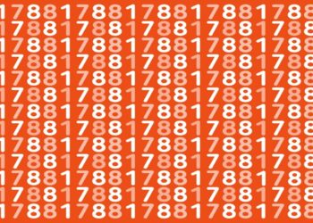 Desafio visual com repetição dos números 1, 7, 8, 8 em fundo laranja.