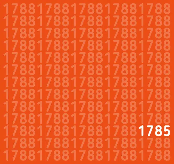Encontre o número 1785 em meio aos números 1788 Desafio visual com repetição dos números 1, 7, 8, 8 em fundo laranja.