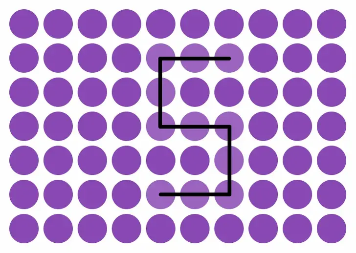 Ilusão de ótica do número 5 formada por círculos roxos.