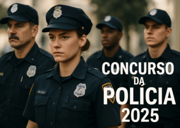Equipe de agentes policiais perfilados representando concursos 2025