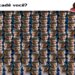 Teste visual com um padrão repetitivo do rosto sério do personagem Will com texto "Will, cadê você?" e rosto de menina no canto superior direito
