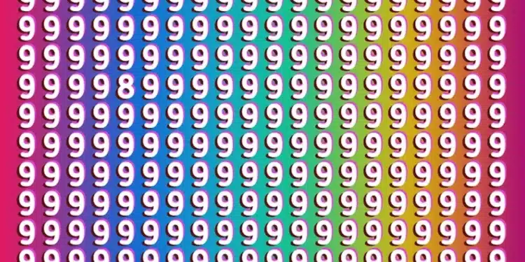 Imagem de teste visual com números 9, onde o objetivo é encontrar o número diferente em 20 segundos.