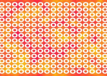 Teste visual com um padrão repetitivo de círculos brancos sobre fundo degradê que vai do amarelo ao vermelho quente
