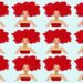 Teste visual com uma ilustração de doze rostos femininos com cabelo vermelho cacheado e volumoso.