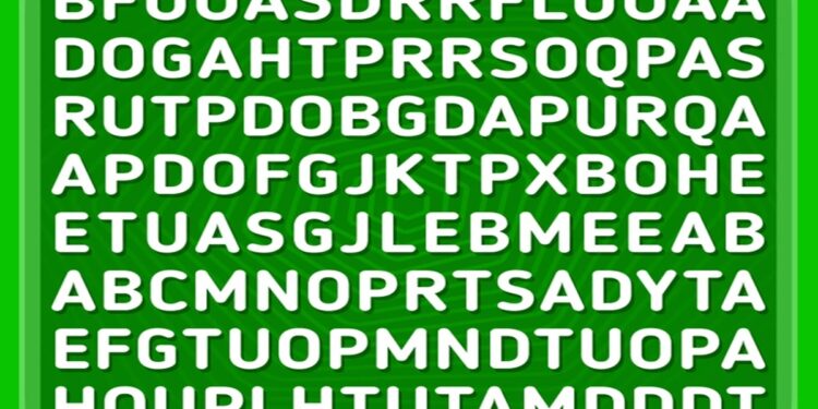 Teste visual com com letras brancas em fundo verde mostrando várias combinações de letras
