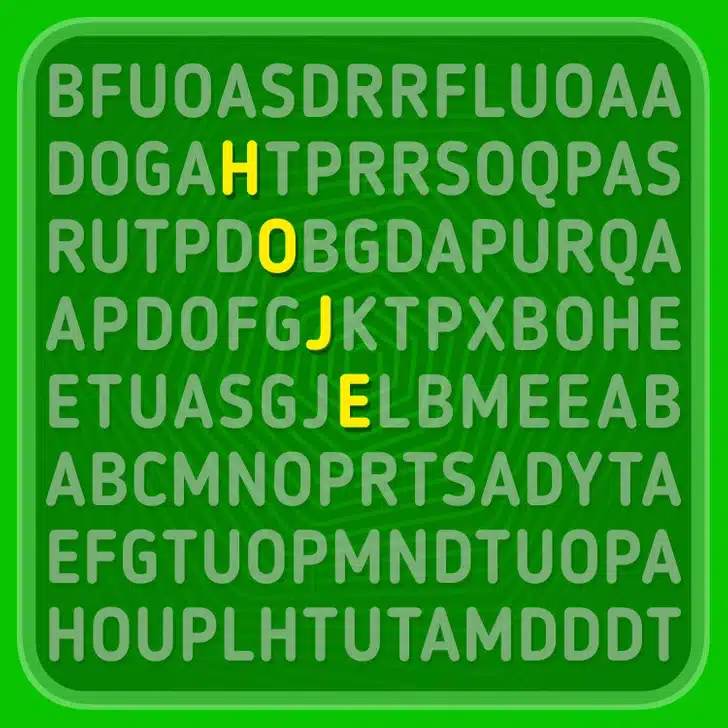 Teste visual com com letras brancas em fundo verde mostrando várias combinações de letras