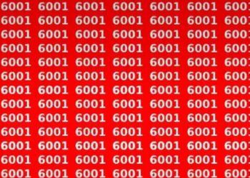 Teste visual com uma sequência repetitiva do número 6001 em letras brancas sobre fundo vermelho.