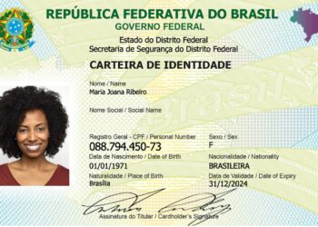 Modelo oficial da Carteira de Identidade Nacional CIN mostrando CPF como registro geral único