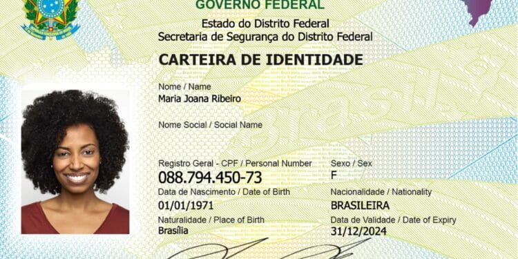 Modelo oficial da Carteira de Identidade Nacional CIN mostrando CPF como registro geral único