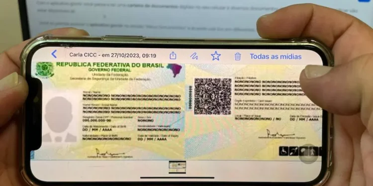 Imagem do RG digital sendo visualizado em um smartphone.