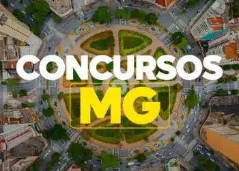 Vista aérea da Praça da Liberdade em Belo Horizonte com texto Concursos MG sobreposto