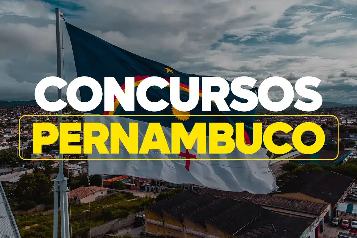 Imagem institucional de "Concursos Pernambuco" com a bandeira do estado ao fundo. O tema aborda os editais CPU PE e FUNAPE PE e o prazo final de inscrição em novembro de 2025.