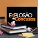 Laptop com a frase 'EXPLOSÃO de Concursos' na tela, cercado por livros, papéis e um despertador, simbolizando a urgência e a preparação para concursos com inscrições encerrando nesta quinta (06/11).