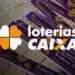 Diversos bilhetes de loteria da CAIXA, incluindo a Milionária, dispostos sobre uma mesa com o logo oficial. A imagem representa o serviço de apostas e ilustra a notícia sobre a ampliação do horário para a realização de novos jogos.